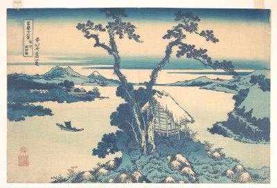 Suwa-järvi Shinano-maakunnassa (Shinshū Suwako), teoksesta ”36 näkymää Fuji-vuorelta” (Fugaku sanjūrokkei) tekijältä Katsushika Hokusai