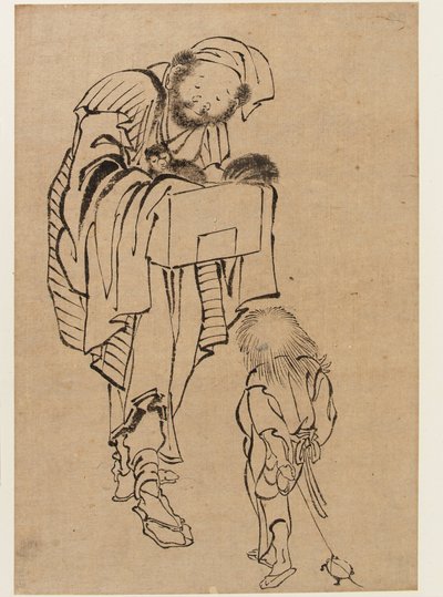 Mies ja poika, Edo-kausi (muste paperille) tekijältä Katsushika Hokusai