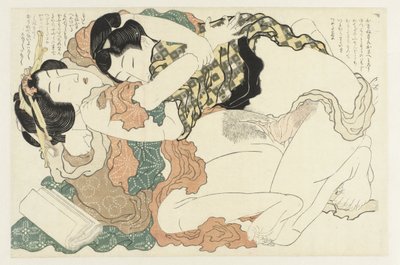 Mies ja nainen lämpimässä syleilyssä Adonisin kasvi (sarjan nimi) Fukujuso (sarjan nimi) tekijältä Katsushika Hokusai