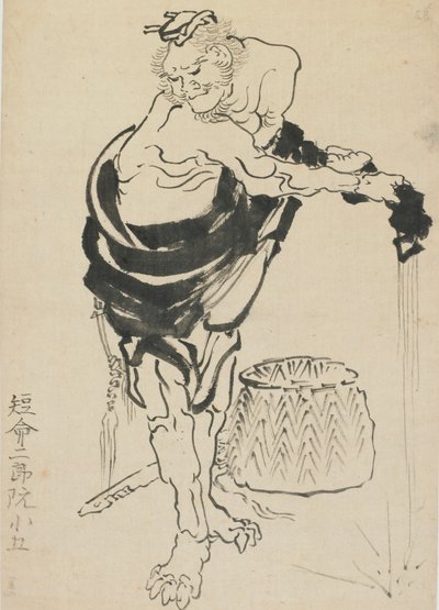 Mies vääntelemässä viittaansa, 1700-luvun loppu - 1800-luvun alku. tekijältä Katsushika Hokusai