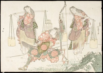 Minamoto no Tametomo ja kaksi suolankerääjää tekijältä Katsushika Hokusai