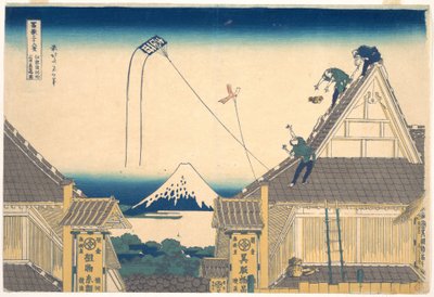 Mitsui-kauppa Surugachōssa Edossa (Edo Surugachō Mitsui mise ryaku zu), teoksesta ”Fuji-vuoren 36 näkymää” (Fugaku sanjūrokkei) tekijältä Katsushika Hokusai