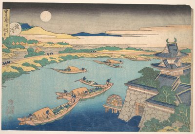 Kuunvalo Yodo-joella (Yodogawa), sarjasta ”Lumi, kuu ja kukat” (Setsugekka) tekijältä Katsushika Hokusai