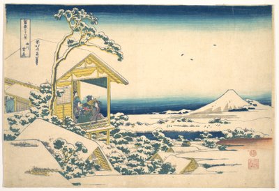 Aamu lumisateen jälkeen Koishikawassa Edossa (Koishikawa yuki no ashita), sarjasta ”Fuji-vuoren 36 näkymää” (Fugaku sanjūrokkei) tekijältä Katsushika Hokusai