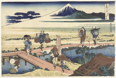 Nakahara Sagamissa. County Soshu Nakahara (otsikko esineessä) 36 näkymää Fuji-vuorelle (sarjan nimi) Fugaku sanjurokkei (sarjan nimi esineellä) tekijältä Katsushika Hokusai