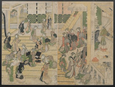 Uudenvuodenpäivä Ogiya Seirossa, n. 1804. tekijältä Katsushika Hokusai