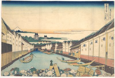 Nihonbashi Edossa (Edo Nihonbashi), sarjasta ”36 näkymää Fuji-vuorelta” (Fugaku sanjūrokkei) tekijältä Katsushika Hokusai