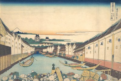 Nihonbashi in Edo Edo Nihonbashi, sarjasta Thirty Six Views of Mount Fuji ..., ca. 1830-32. tekijältä Katsushika Hokusai