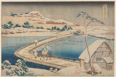 Vanha näkymä Sanon ponttonisillasta Kôzuken maakunnassa tekijältä Katsushika Hokusai