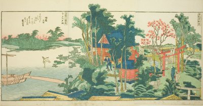 Sivut kuvitetusta kirjasta "Panoraamanäkymät Sumida-joen rannoilla (Ehon Sumidagawa ryogan ichiran)" tekijältä Katsushika Hokusai