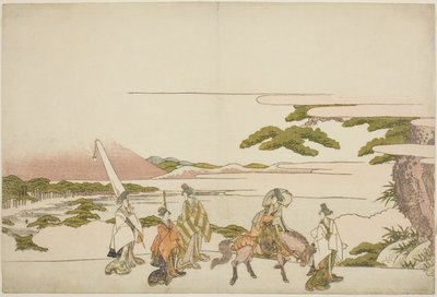 Ariwara no Narihiran itäisen matkan parodia tekijältä Katsushika Hokusai