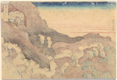 Pyhiinvaeltajat nousemassa huipulle, sarjasta Kolmekymmentäkuusi näkymää Fuji-vuorelle tekijältä Katsushika Hokusai
