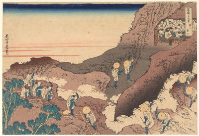”Huipulle kiipeävät pyhiinvaeltajat”, sarjasta ”36 näkymää Fuji-vuorelta” tekijältä Katsushika Hokusai