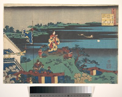Abe no Nakamaron runo, teoksesta ”Sata runoa, joita hoitaja selittää” (Hyakunin isshu uba ga etoki) tekijältä Katsushika Hokusai