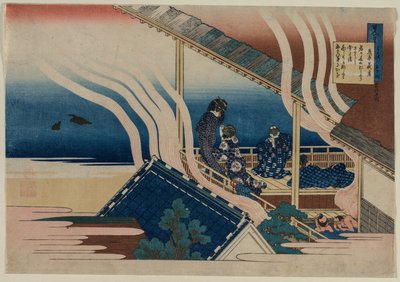 Fujiwara no Yoshitakan runo sarjasta Sata runoa sadalta..., 1835-36. tekijältä Katsushika Hokusai