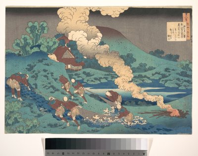 Kakinomoto Hitomaron runo, teoksesta ”Sata runoa, joita imettäjä selittää” (Hyakunin isshu uba ga etoki) tekijältä Katsushika Hokusai