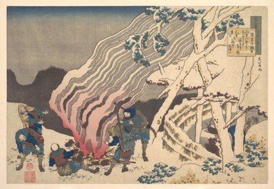 Minamoto no Muneyuki Asonin runo, teoksesta ”Sata runoa, joita imettäjä selittää” (Hyakunin isshu uba ga etoki) tekijältä Katsushika Hokusai