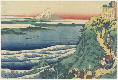 Yamabe no Akahiton runo, Sairaanhoitajan selittämästä runosta, n. 1839 (värillinen puupainatus) tekijältä Katsushika Hokusai