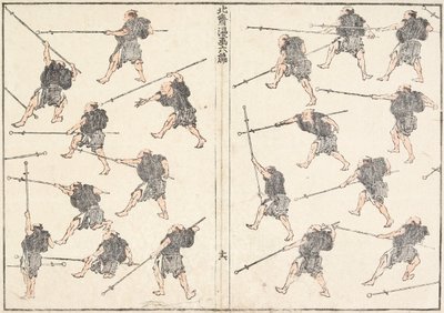 Pitkäkahvaisen miekan harjoittelu tekijältä Katsushika Hokusai