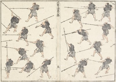Pitkävartisen miekan harjoittelu, 1817 tekijältä Katsushika Hokusai
