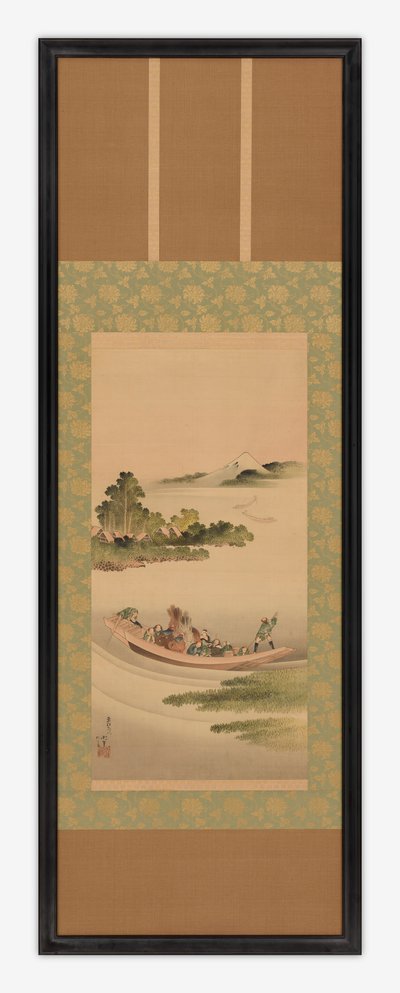 Jokimaisema: lautta ja Fuji-vuori, Edo-kausi, 1842. tekijältä Katsushika Hokusai