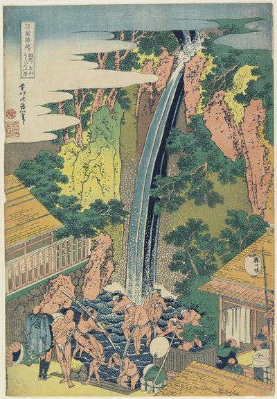 Roben Falls Oyamassa Sagamin maakunnassa, n. 1833 (värillinen puupainatus) tekijältä Katsushika Hokusai