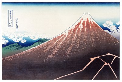 Sanka Haku 36 näkymät Fuji-vuorelle, pubi. n. 1890 (värillinen puupainatus) tekijältä Katsushika Hokusai