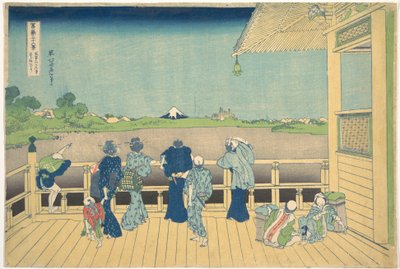 Sazai-sali Viisisadan arhatin temppelissä (Gohyaku Rakanji Sazaidō), sarjasta ”36 näkymää Fuji-vuorelta” (Fugaku sanjūrokkei) tekijältä Katsushika Hokusai