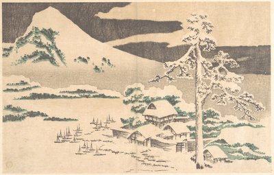 Talvinen merenrantakylä, Hokusain teoksesta ”Realististen kuvien albumi” (Hokusai shashin gafu) tekijältä Katsushika Hokusai