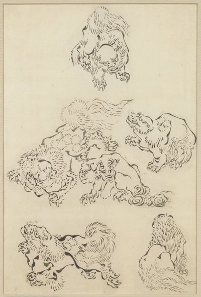 Kuusi leijonaa tekijältä Katsushika Hokusai