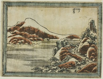 Snow at Dusk at Hira (Hira no bosetsu), sarjasta Eight Views of Omi in Etching Style (Doban Omi hakkei) tekijältä Katsushika Hokusai