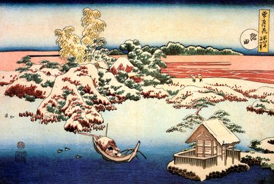 Lumimaisema Sumida-joen rannalla, v1832. tekijältä Katsushika Hokusai