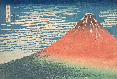 Etelätuuli, kirkas taivas Gaifu kaisei, joka tunnetaan myös nimellä Red Fuji, sarjasta Thirt..., ca. 1830-32. tekijältä Katsushika Hokusai