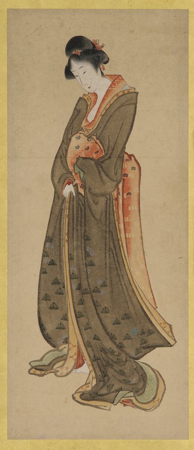 Pitkän tytön seisova hahmo, 1700-luvun loppu - 1800-luvun alku. tekijältä Katsushika Hokusai
