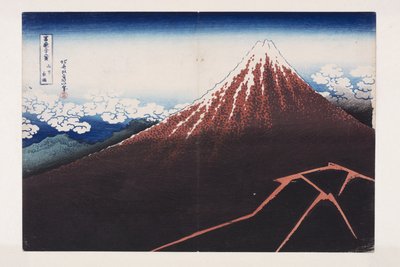 Äkillinen suihku huipun alla (Sanka hakuu) (värillinen puupainatus) tekijältä Katsushika Hokusai
