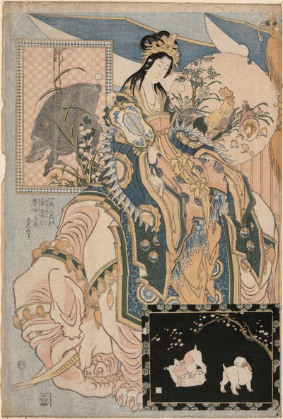 Tang Lady valkoisella elefantilla, sarjasta Mainosjättiläinen olki toimii reilussa nähtävyyskohteessa tekijältä Katsushika Hokusai