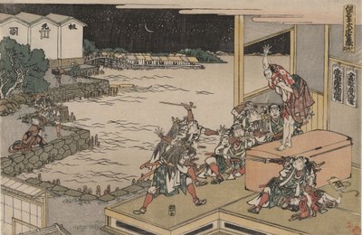 47 roninin uskollinen liitto (Chūshingura), X. näytös: Gihei vartioi asekirstua tekijältä Katsushika Hokusai
