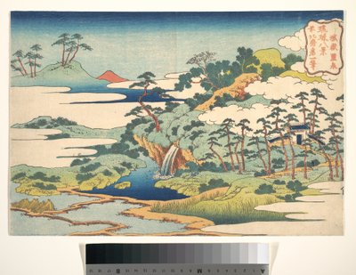Jōgakuin pyhä lähde (Jōgaku reisen), teoksesta ”Kahdeksan näkymää Ryūkyū-saarilta” (Ryūkyū hakkei) tekijältä Katsushika Hokusai