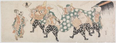 Leijonatanssin seitsemän onnenjumalaa tekijältä Katsushika Hokusai