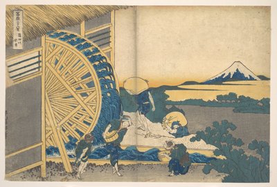Ondenin vesipyörä (Onden no suisha), sarjasta ”36 näkymää Fuji-vuorelta” (Fugaku sanjūrokkei) tekijältä Katsushika Hokusai