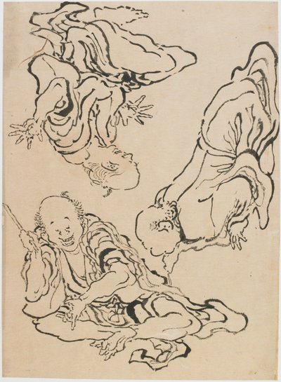 Kolme miestä elehtimässä, 1700-luvun loppu - 1800-luvun alku. tekijältä Katsushika Hokusai