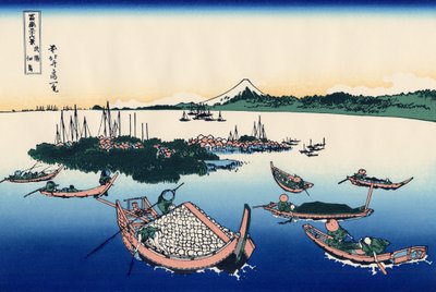 Tsukadan saari Musashin maakunnassa, n. 1830 (puupainatus) tekijältä Katsushika Hokusai