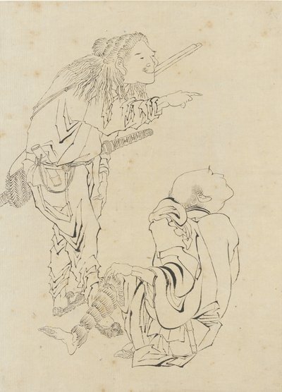 Kaksi metsästäjää, Edo-kausi (muste paperille) tekijältä Katsushika Hokusai