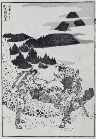 Kaksi miestä, Mangasta (värillinen puupainatus) tekijältä Katsushika Hokusai