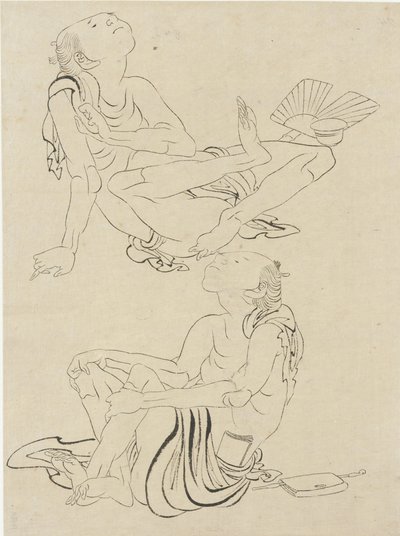 Kaksi miestä rentoutumassa kesällä, Edo-kausi (muste paperille) tekijältä Katsushika Hokusai