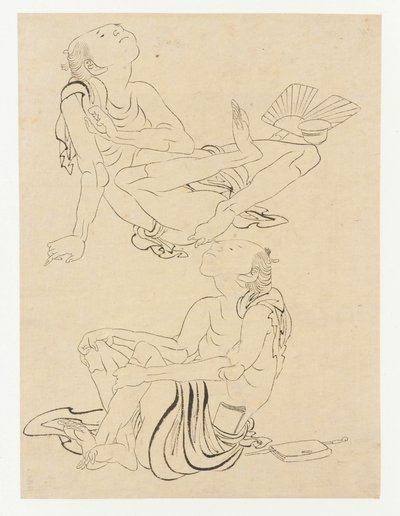 Kaksi miestä rentoutumassa kesällä, Edo-kausi, 1800-luku. tekijältä Katsushika Hokusai