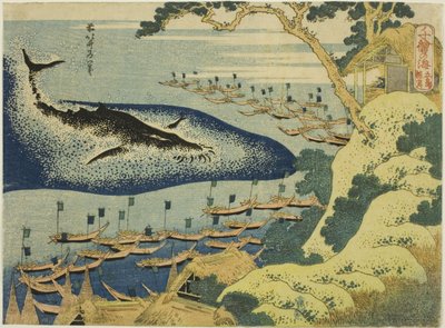 Valaanpyyntiä Gotosaarten rannikolla (Goto kujira tsuki), sarjasta "Tuhat kuvaa valtamerestä (Chie no umi)" tekijältä Katsushika Hokusai