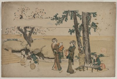 Nainen ohittaa tienvarsiliikkeen lähellä Ojia, 1800-luvun alussa. tekijältä Katsushika Hokusai