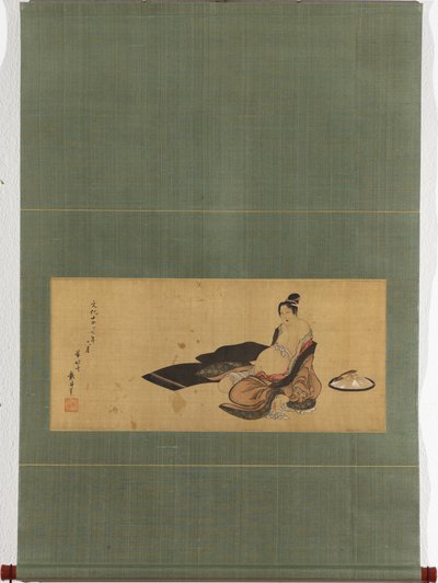 Nainen synnyttää sekavassa asussa Yksityiskohta tekijältä Katsushika Hokusai