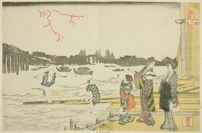 Naiset ja lapset katsomassa ilotulitteita tekijältä Katsushika Hokusai